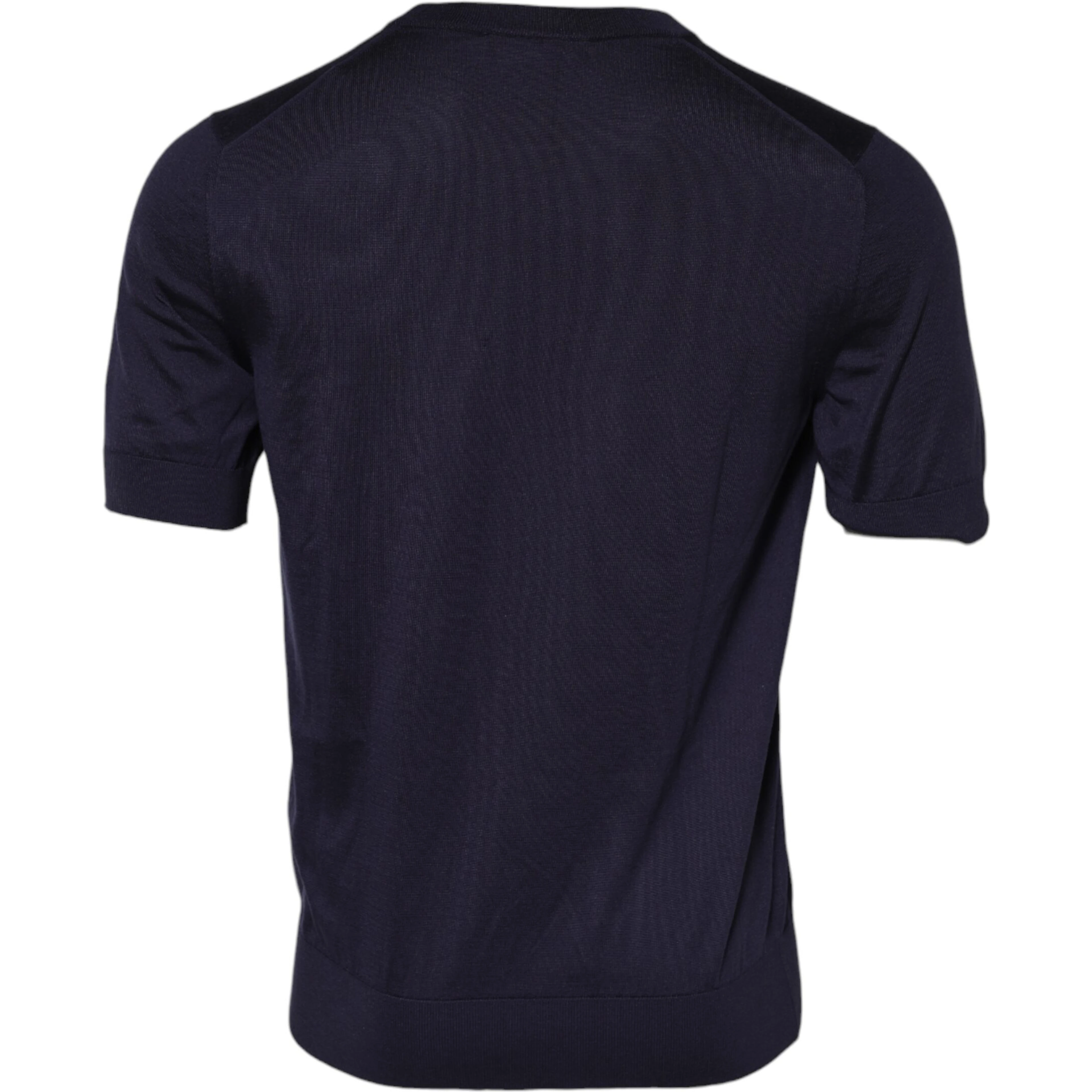 Dark Blue Silk Crew Neck Short Sleeves T-shirt