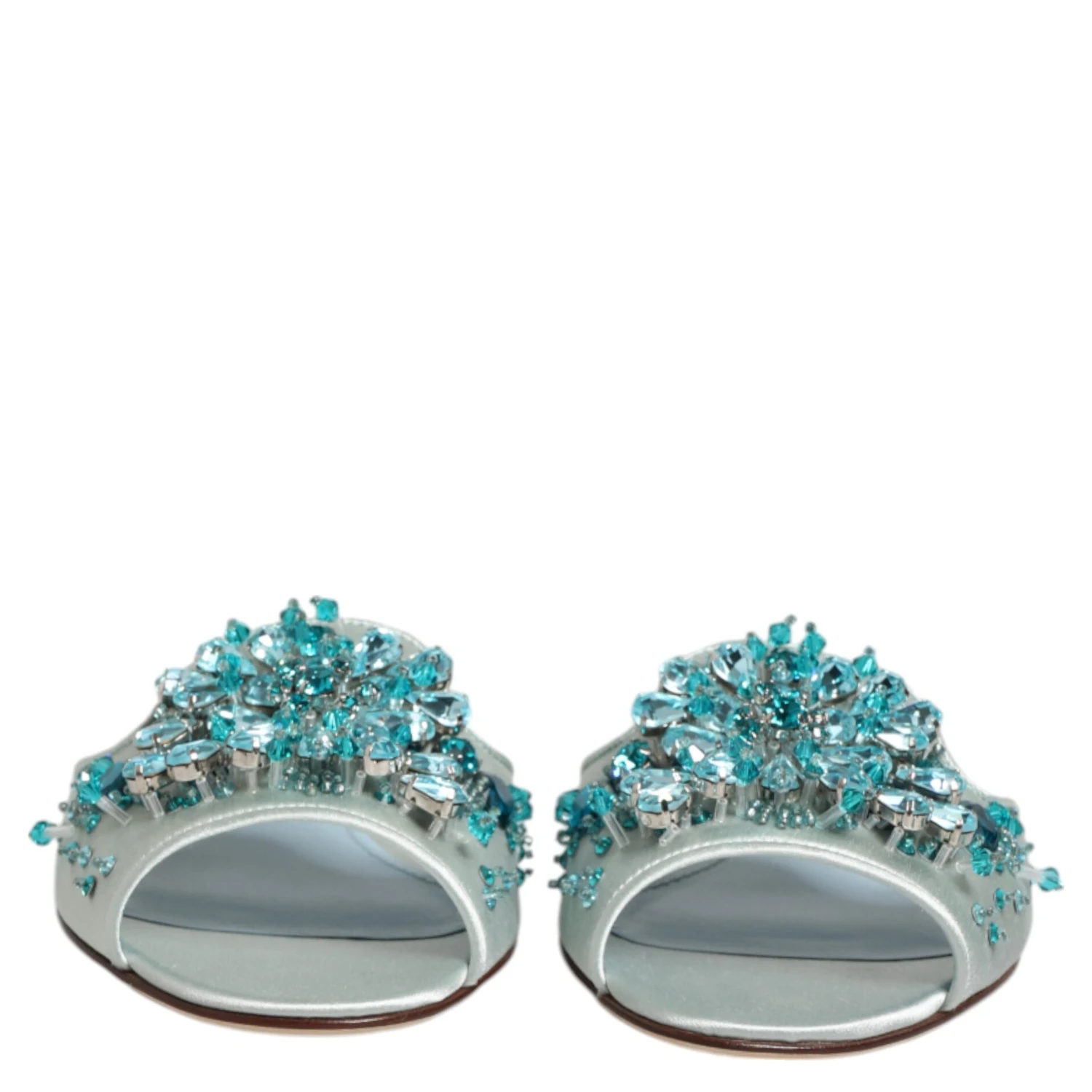Silver Blue Leather Bead Embellish Slide Shoes