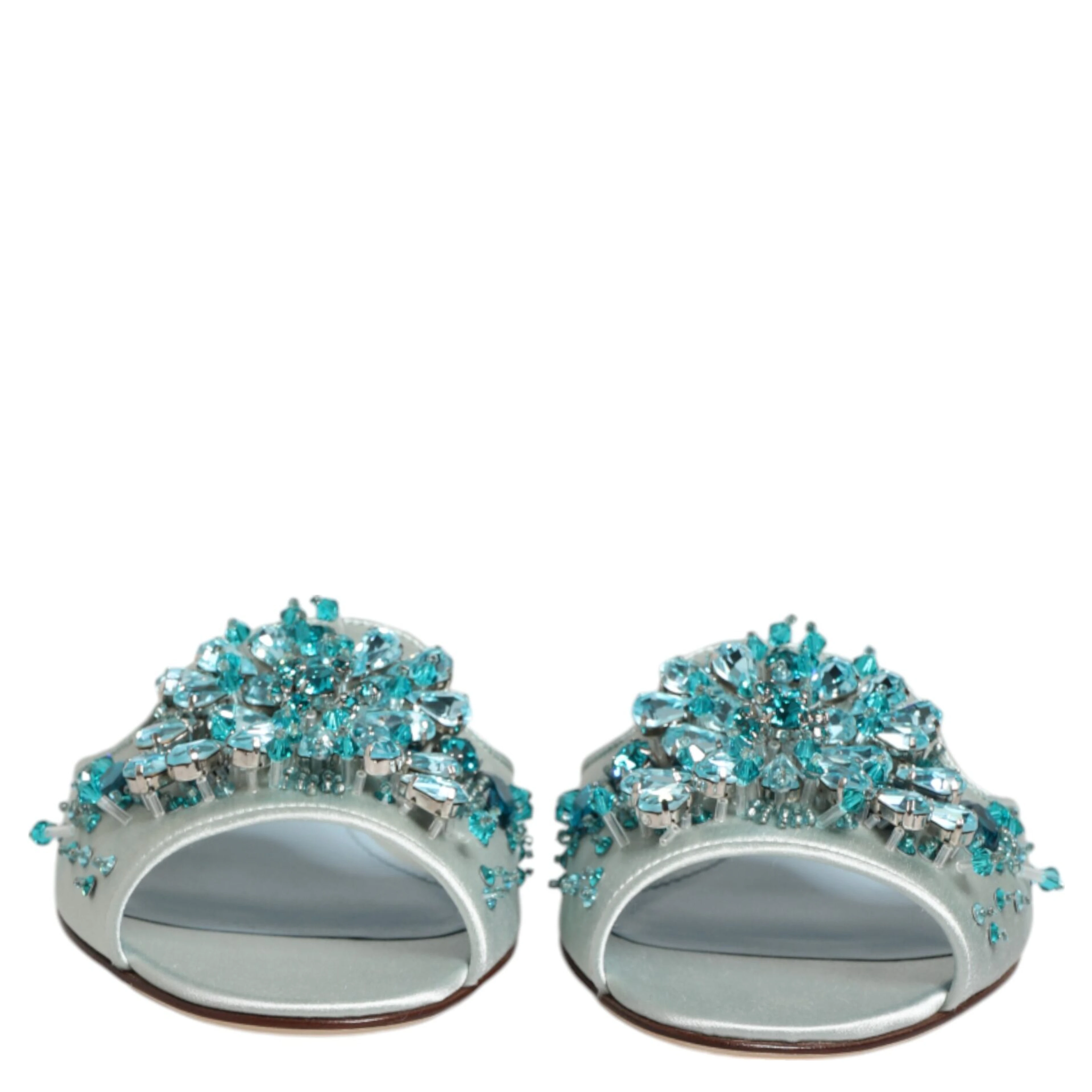 Silver Blue Leather Bead Embellish Slide Shoes
