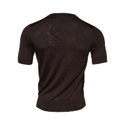 Brown Silk Crew Neck Short Sleeves T-shirt