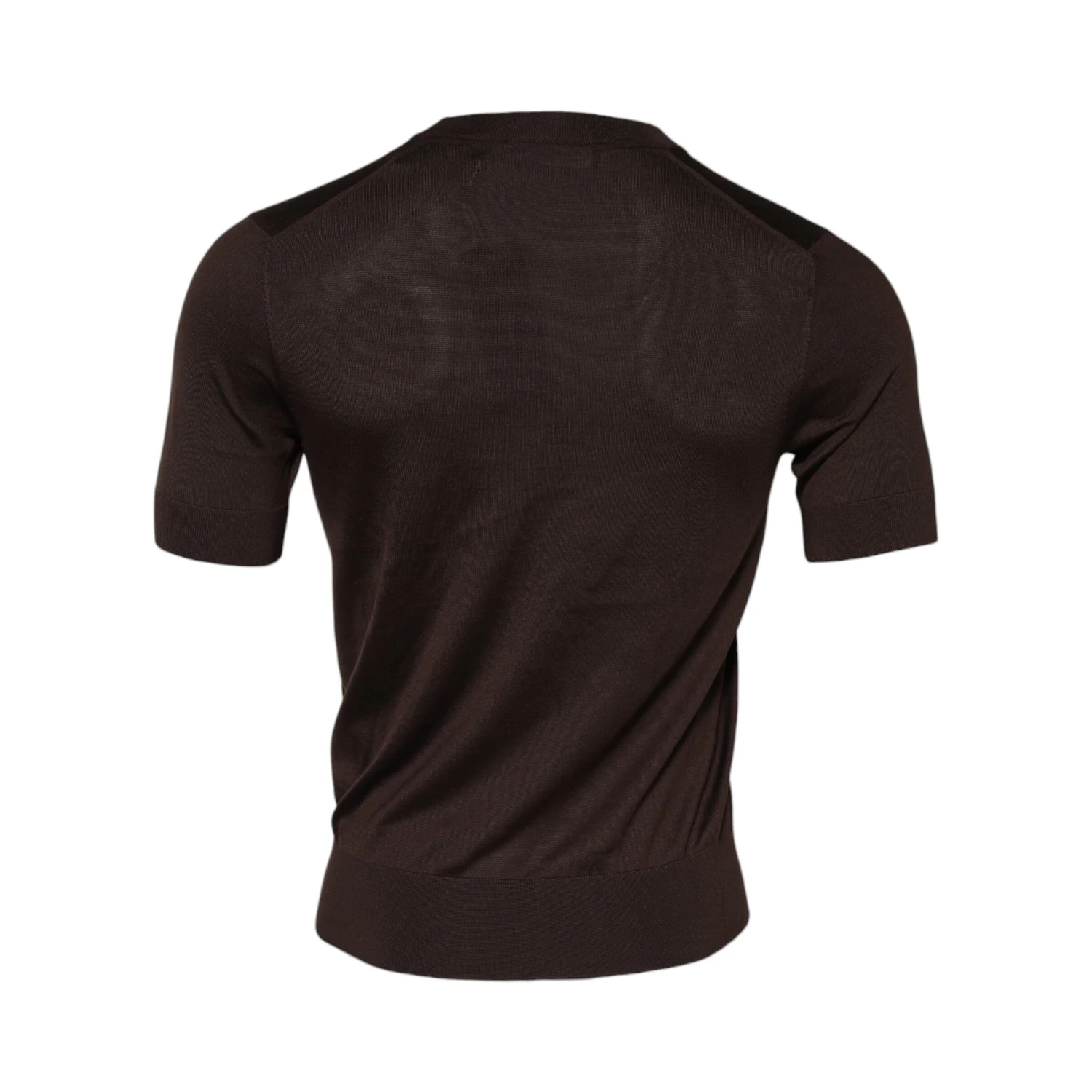 Brown Silk Crew Neck Short Sleeves T-shirt