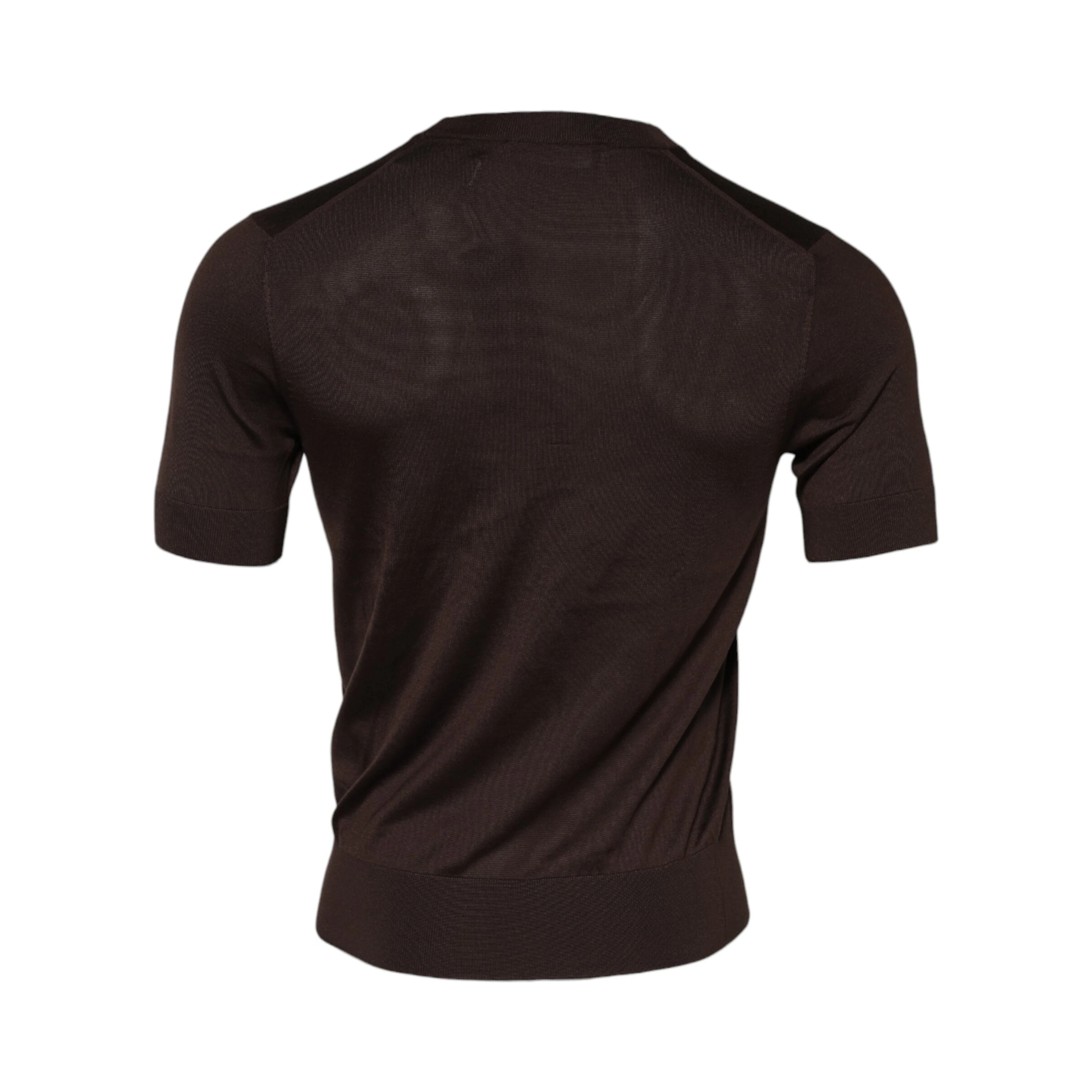 Brown Silk Crew Neck Short Sleeves T-shirt