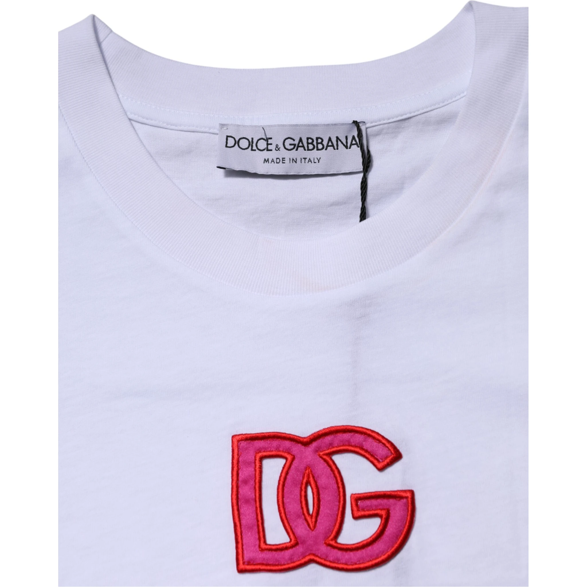 White Cotton DG Logo Embroidery Top T-shirt
