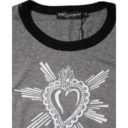 Gray Sacred Heart Cotton Crew Neck T-shirt