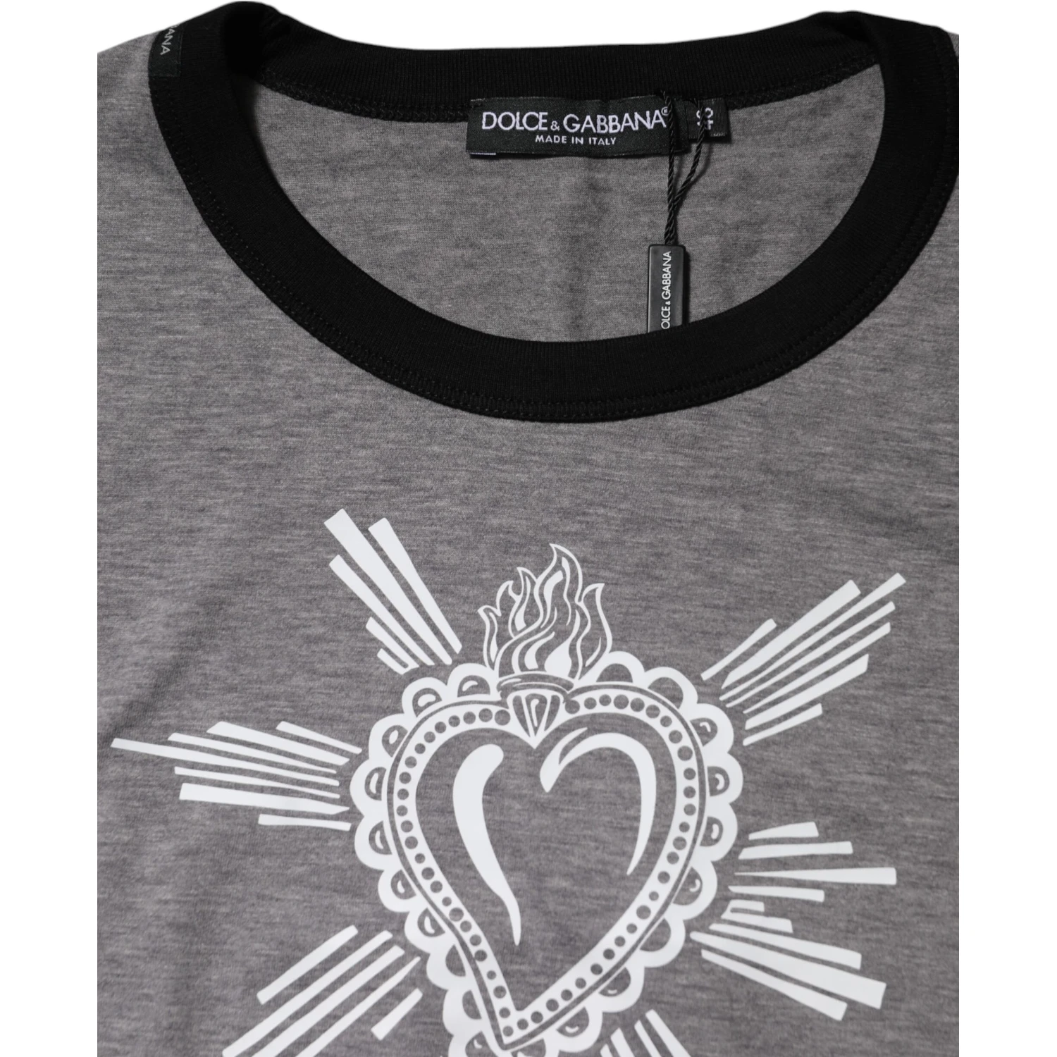 Gray Sacred Heart Cotton Crew Neck T-shirt