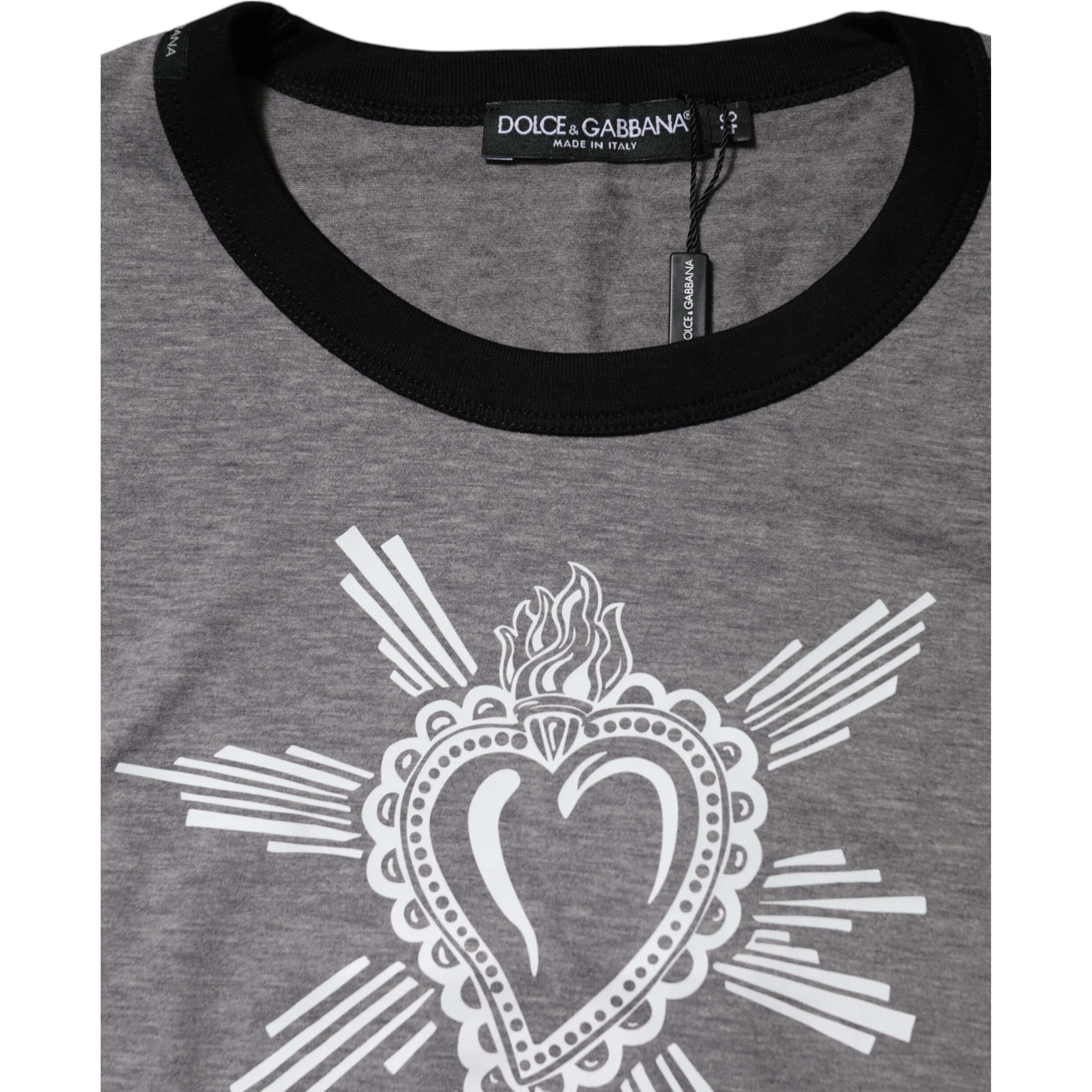 Gray Sacred Heart Cotton Crew Neck T-shirt