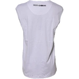 White Cotton Sleeveless Printed Tank T-shirt