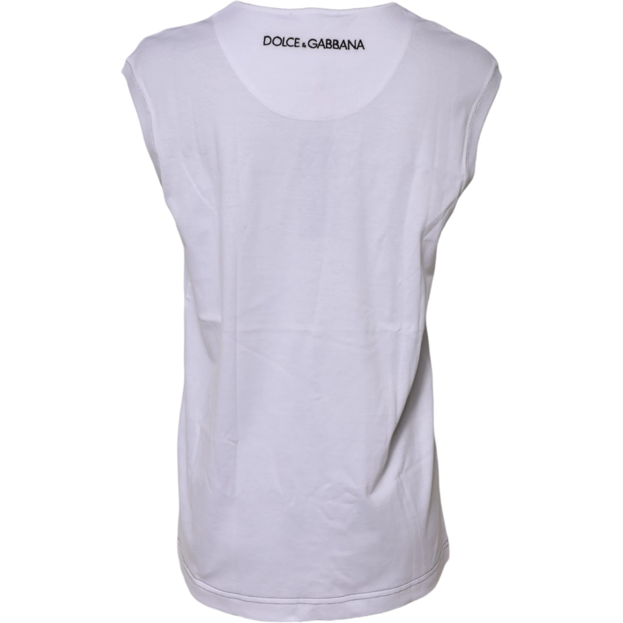 White Cotton Sleeveless Printed Tank T-shirt