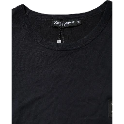 Dark Blue Logo Plaque Cotton Crewneck T-shirt