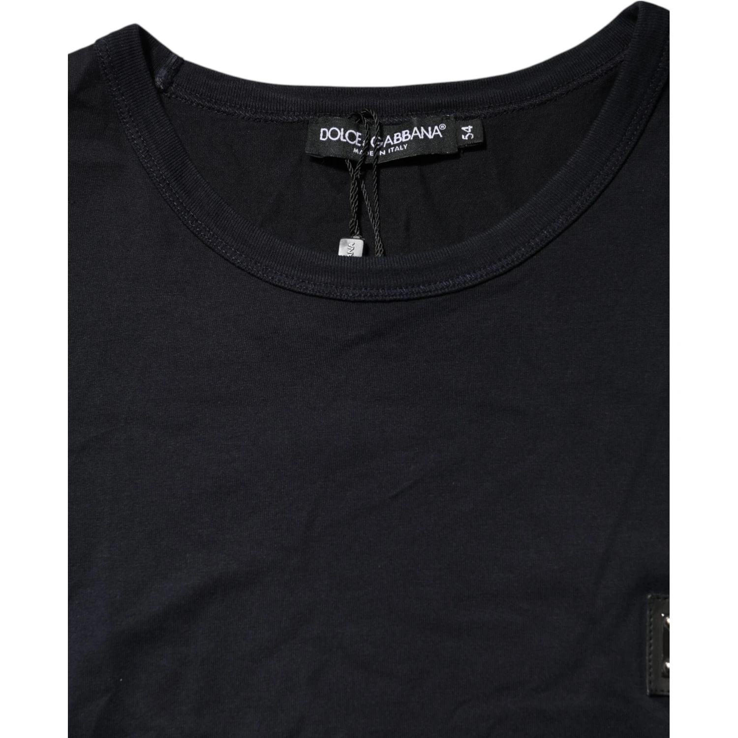Dark Blue Logo Plaque Cotton Crewneck T-shirt