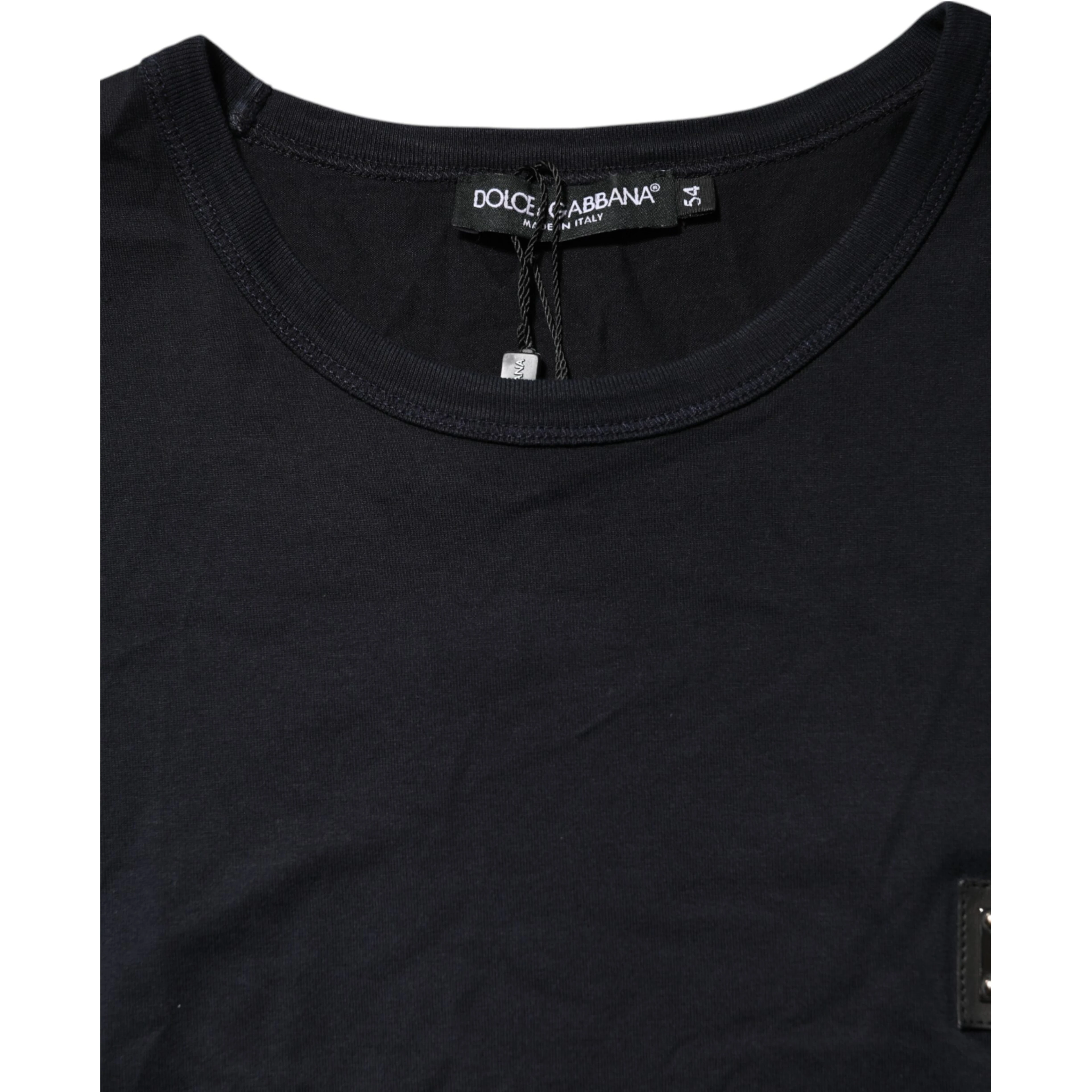 Dark Blue Logo Plaque Cotton Crewneck T-shirt