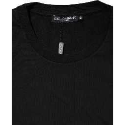 Black Logo Print Cotton Men Crew Neck T-shirt