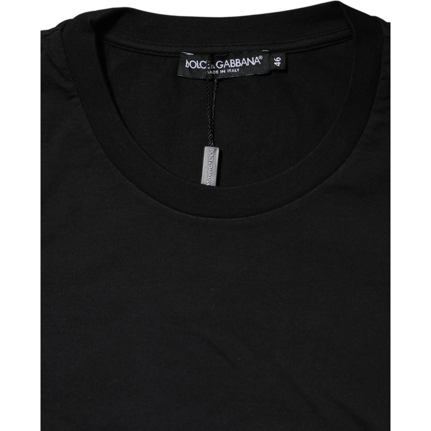 Black Logo Print Cotton Men Crew Neck T-shirt