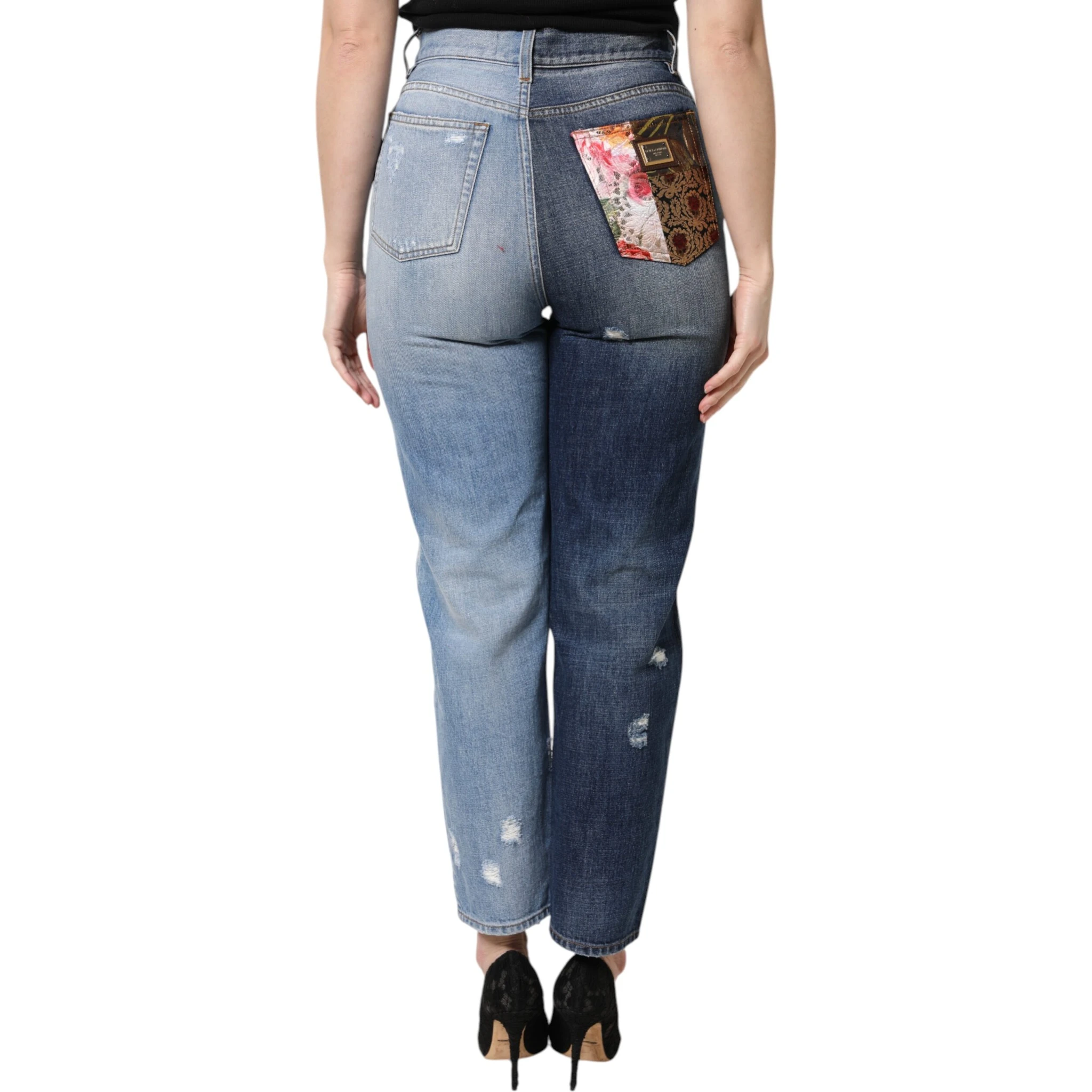 Multicolor Patchwork Tapered Denim Jeans