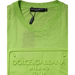 Green Embossed Logo Cotton Crew Neck T-shirt