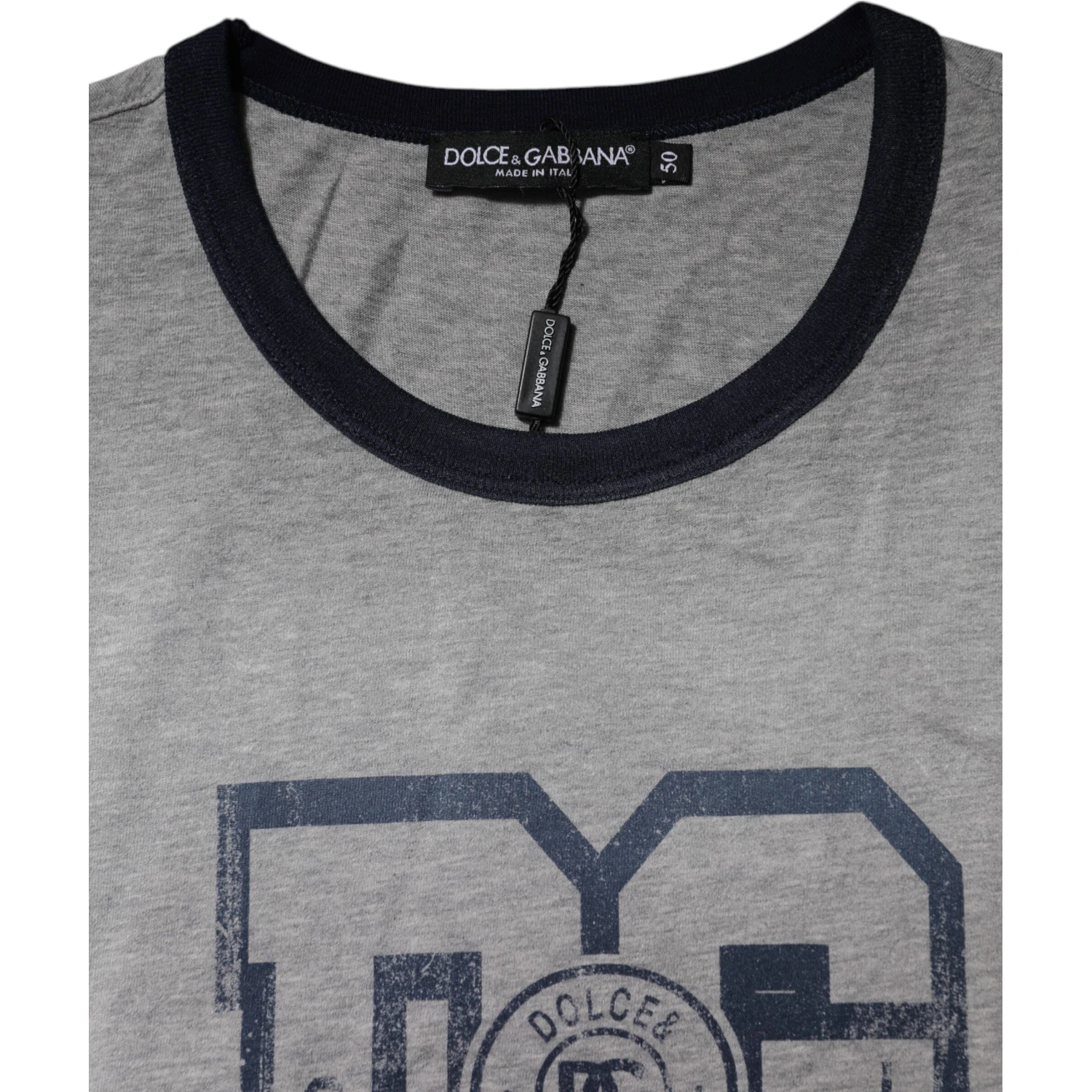Gray DG Graphic Print Cotton Crewneck T-shirt
