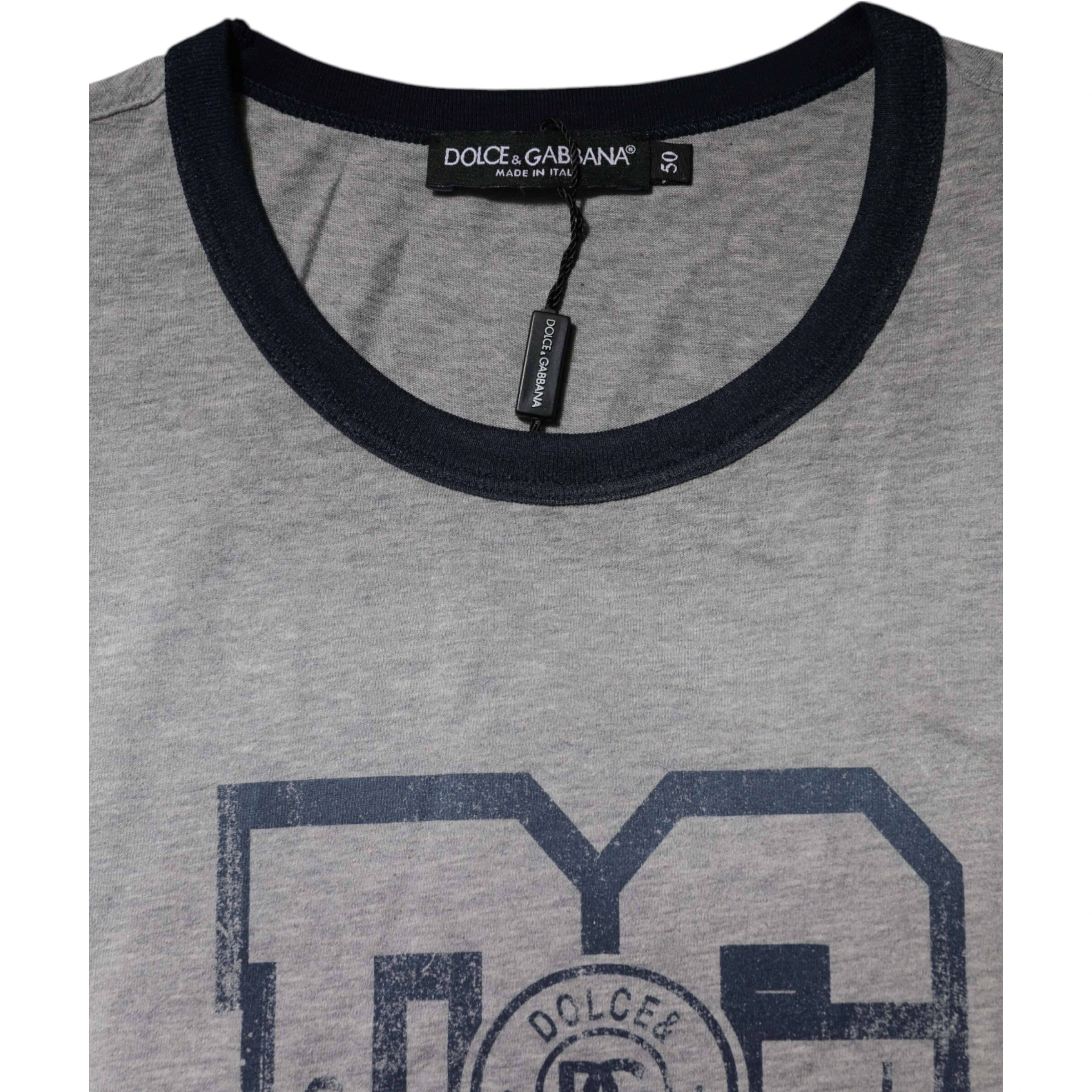 Gray DG Graphic Print Cotton Crewneck T-shirt