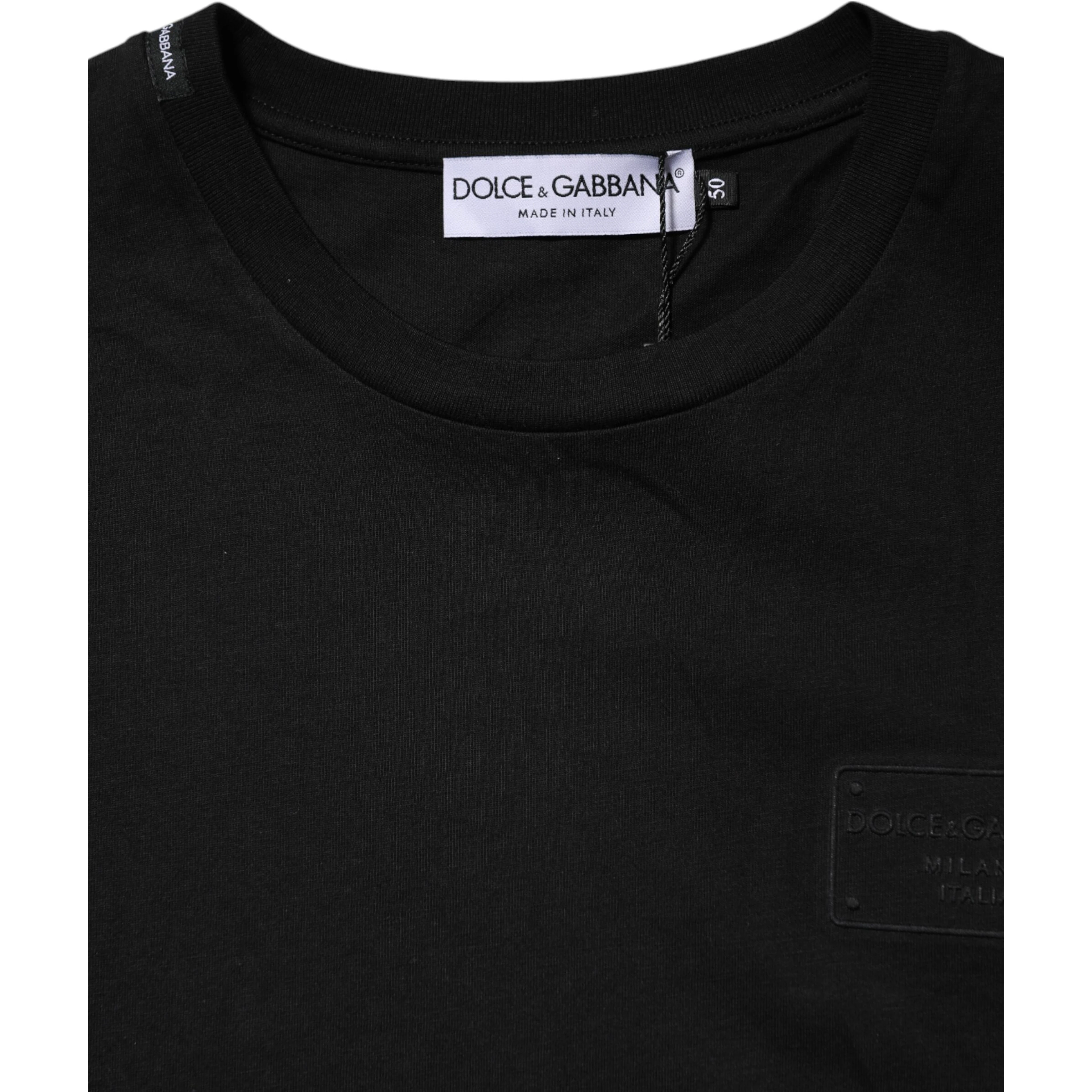 Black Logo Plaque Cotton Crew Neck T-shirt