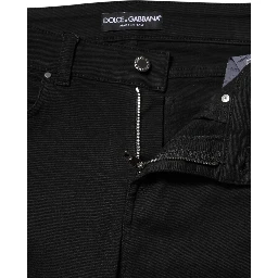 Black Cotton Skinny Mid Waist Denim Jeans