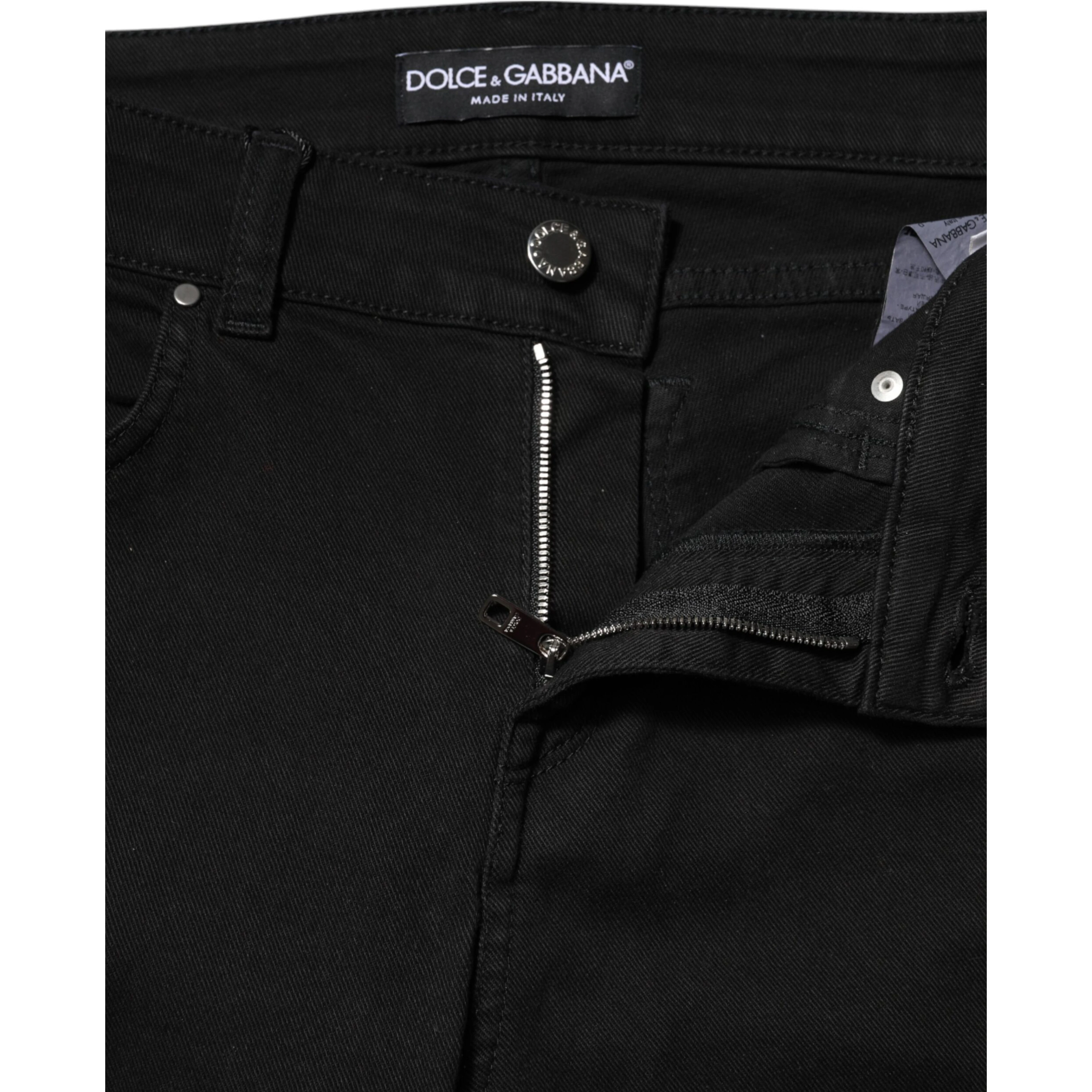 Black Cotton Skinny Mid Waist Denim Jeans