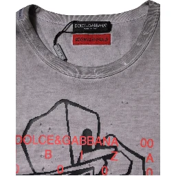 Gray Graphic Print Cotton Crew Neck T-shirt