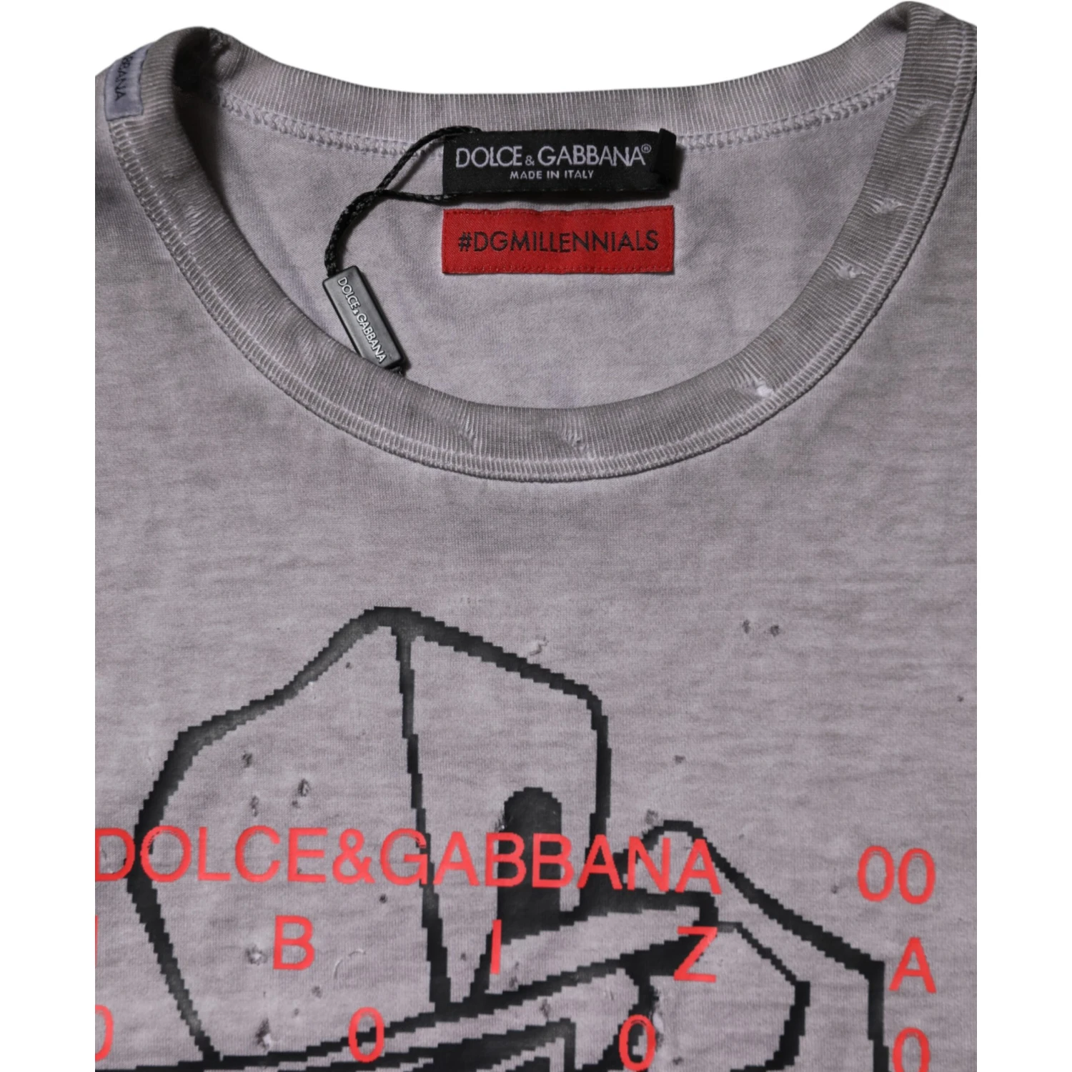 Gray Graphic Print Cotton Crew Neck T-shirt