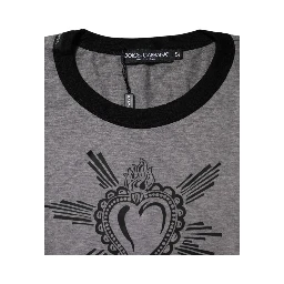 Gray Sacred Heart Cotton Crew Neck T-shirt