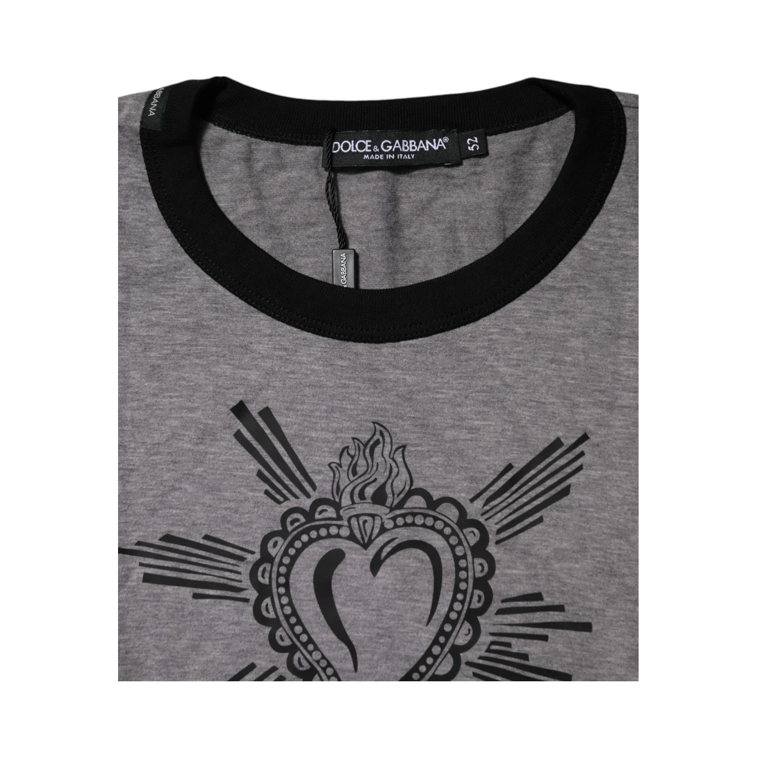 Gray Sacred Heart Cotton Crew Neck T-shirt