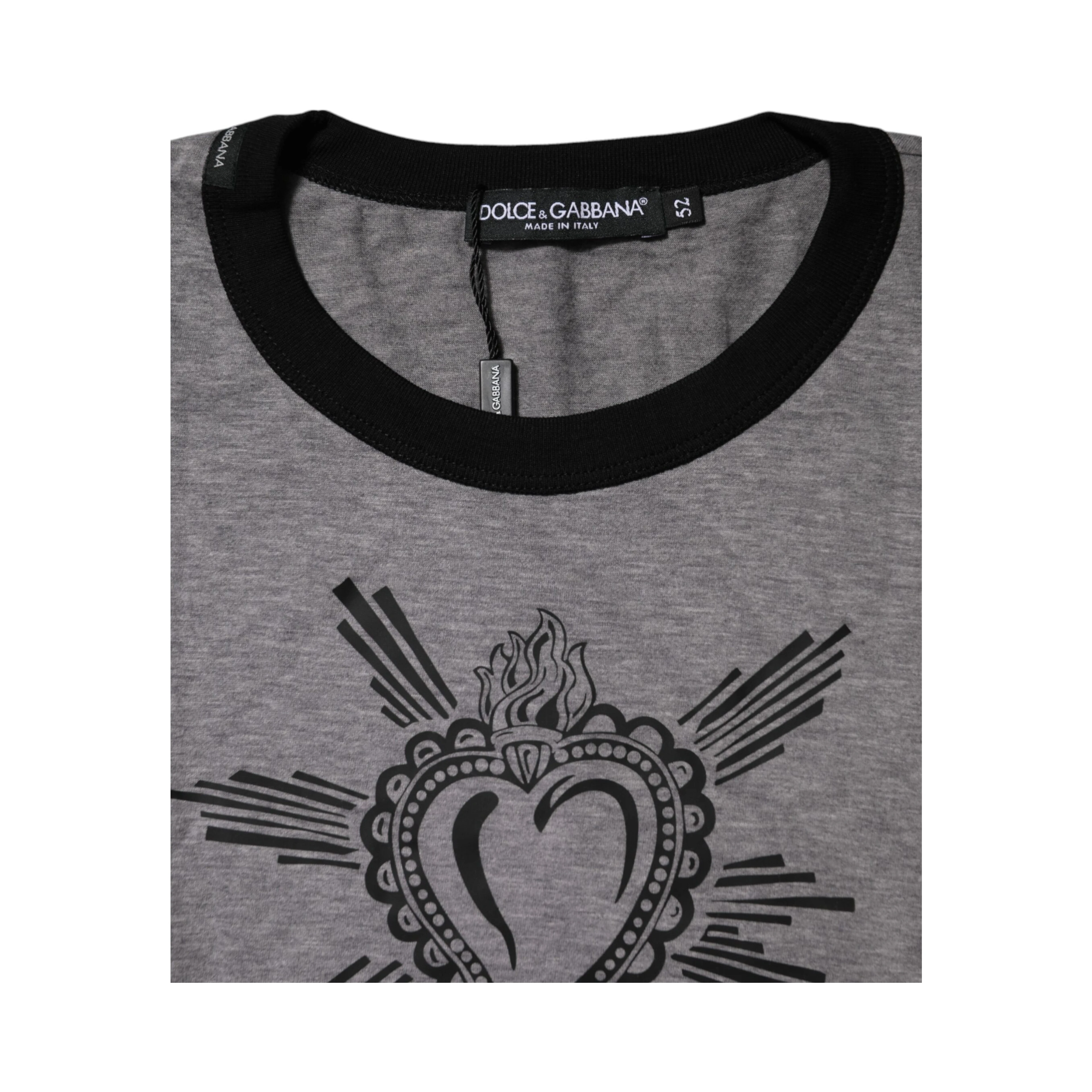 Gray Sacred Heart Cotton Crew Neck T-shirt