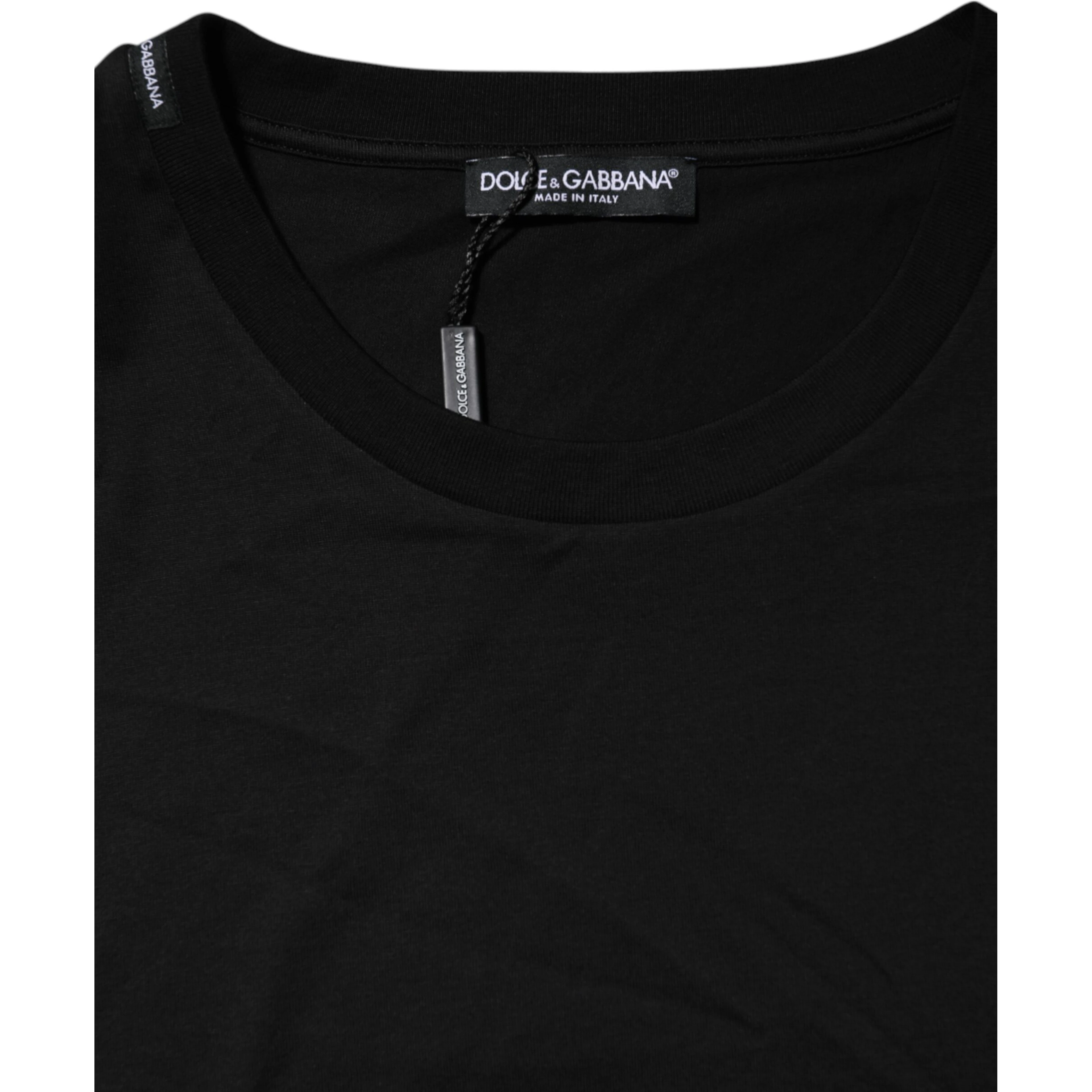 Black Cotton Crew Neck Short Sleeves T-shirt
