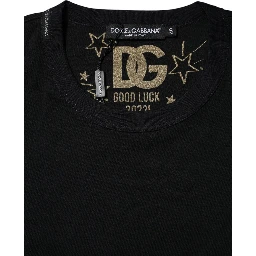Black Cotton DG Print Short Sleeve Top T-shirt