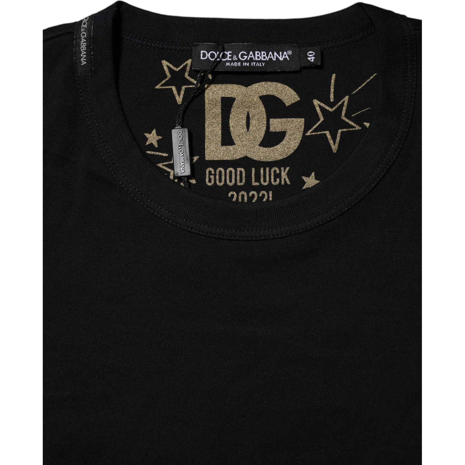 Black Cotton DG Print Short Sleeve Top T-shirt