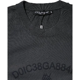 Gray Logo Graphic Cotton Crew Neck T-shirt