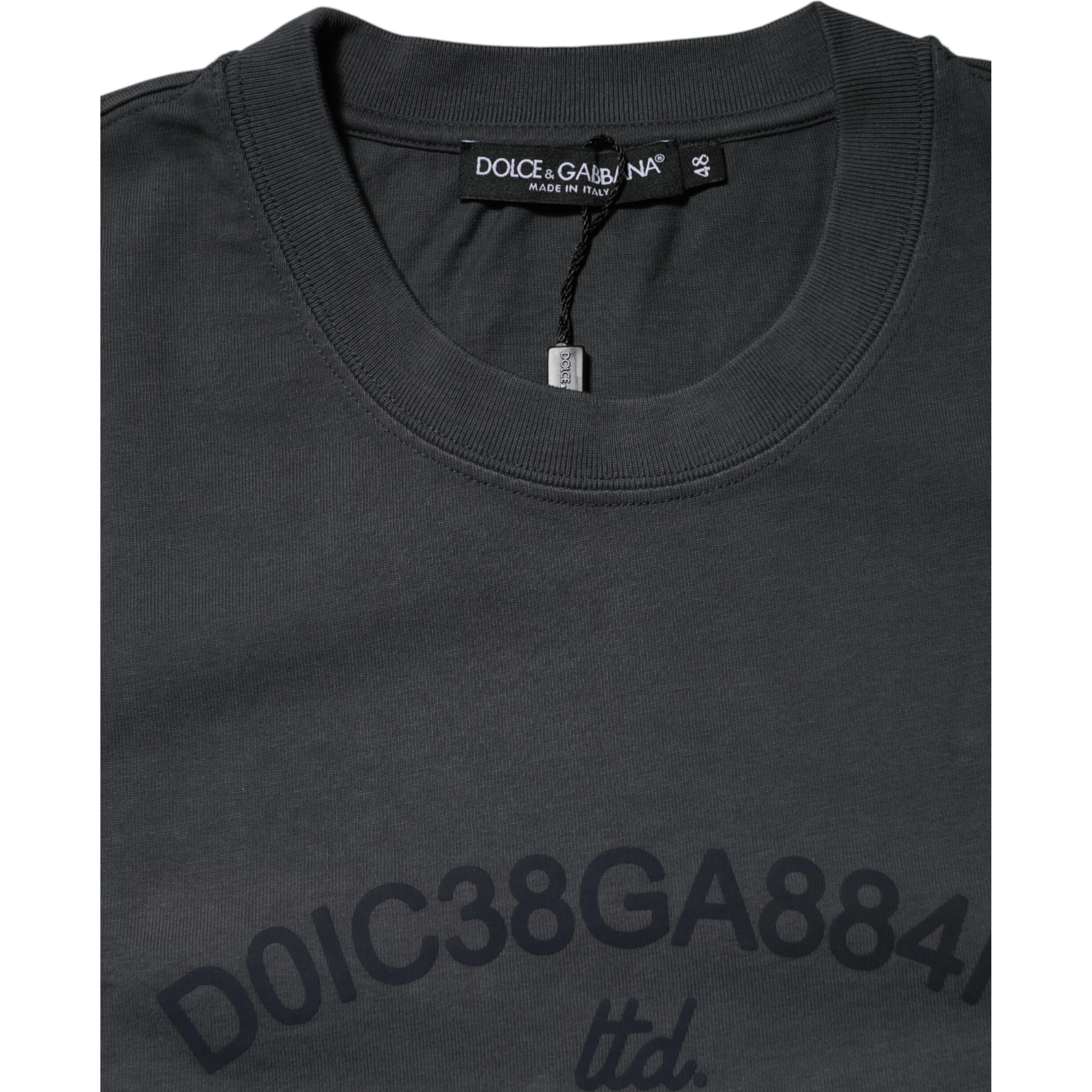 Gray Logo Graphic Cotton Crew Neck T-shirt