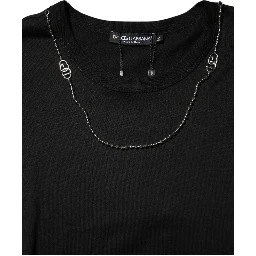 Black Chain Necklace Cotton Crewneck T-shirt