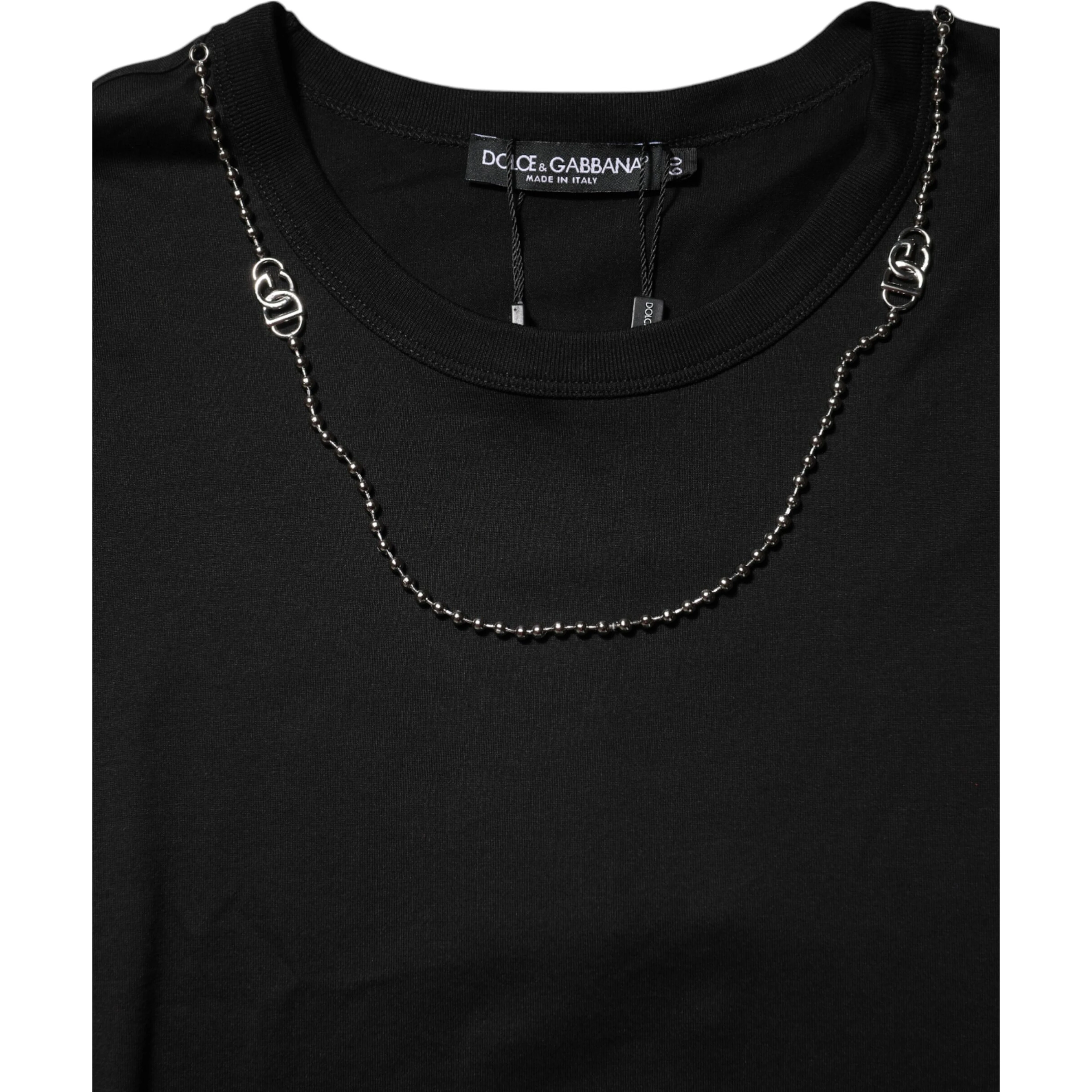 Black Chain Necklace Cotton Crewneck T-shirt