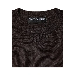Brown Silk Crew Neck Short Sleeves T-shirt