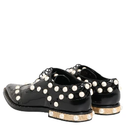 Black Leather Faux Pearl Dress Broque Shoes