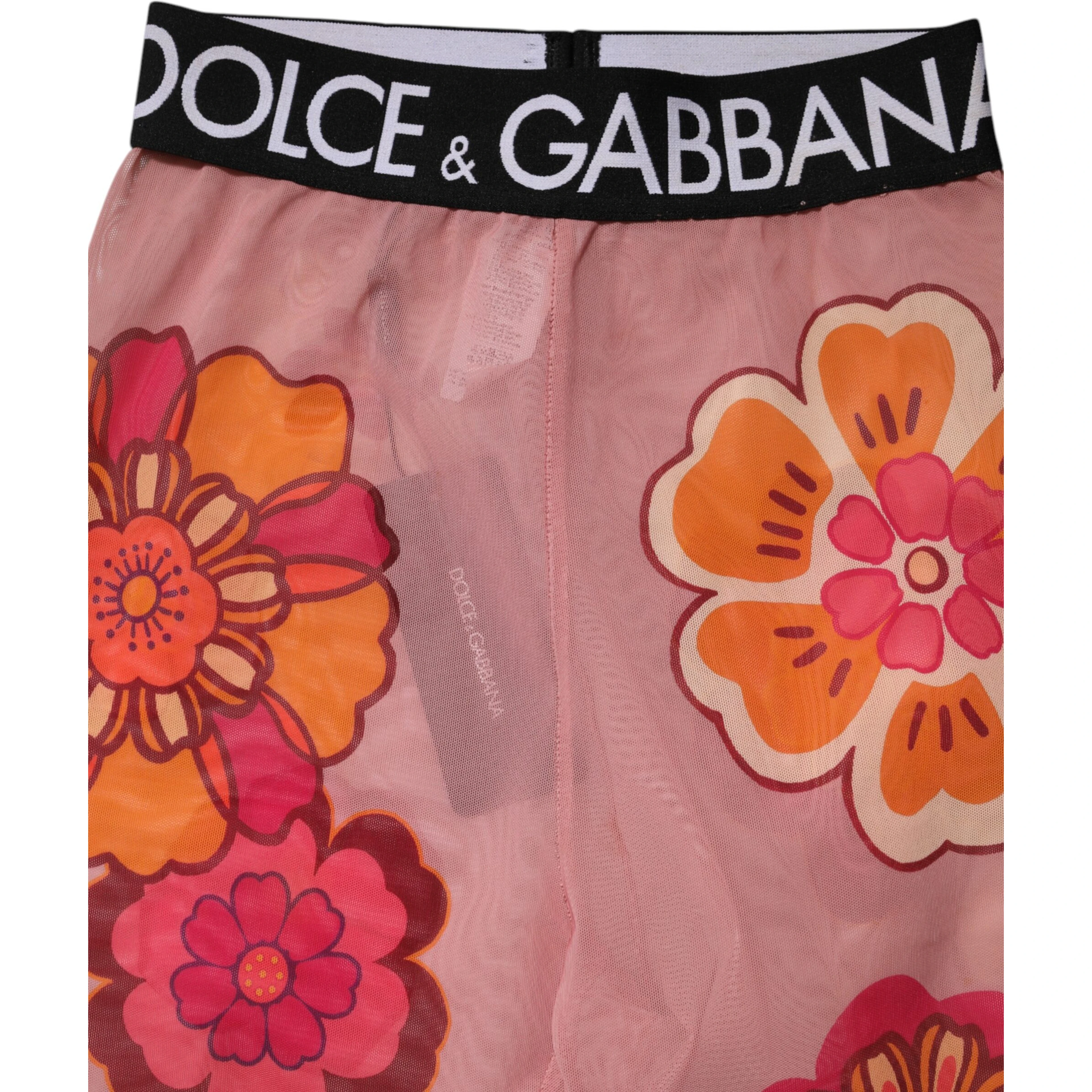 Pink Floral Leggings Stretch Waist Pants