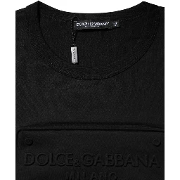 Black Embossed Logo Cotton Crew Neck T-shirt