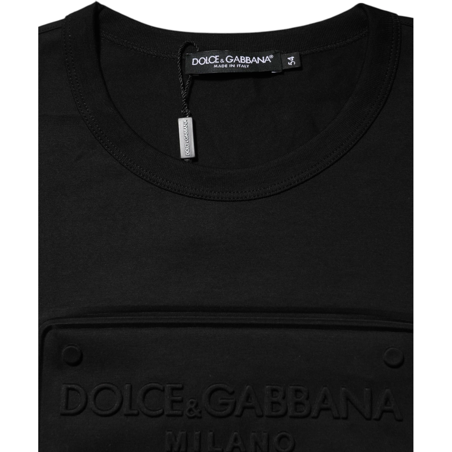 Black Embossed Logo Cotton Crew Neck T-shirt