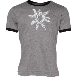Gray Sacred Heart Cotton Crew Neck T-shirt