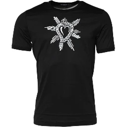 Black Sacred Heart Cotton Crew Neck T-shirt