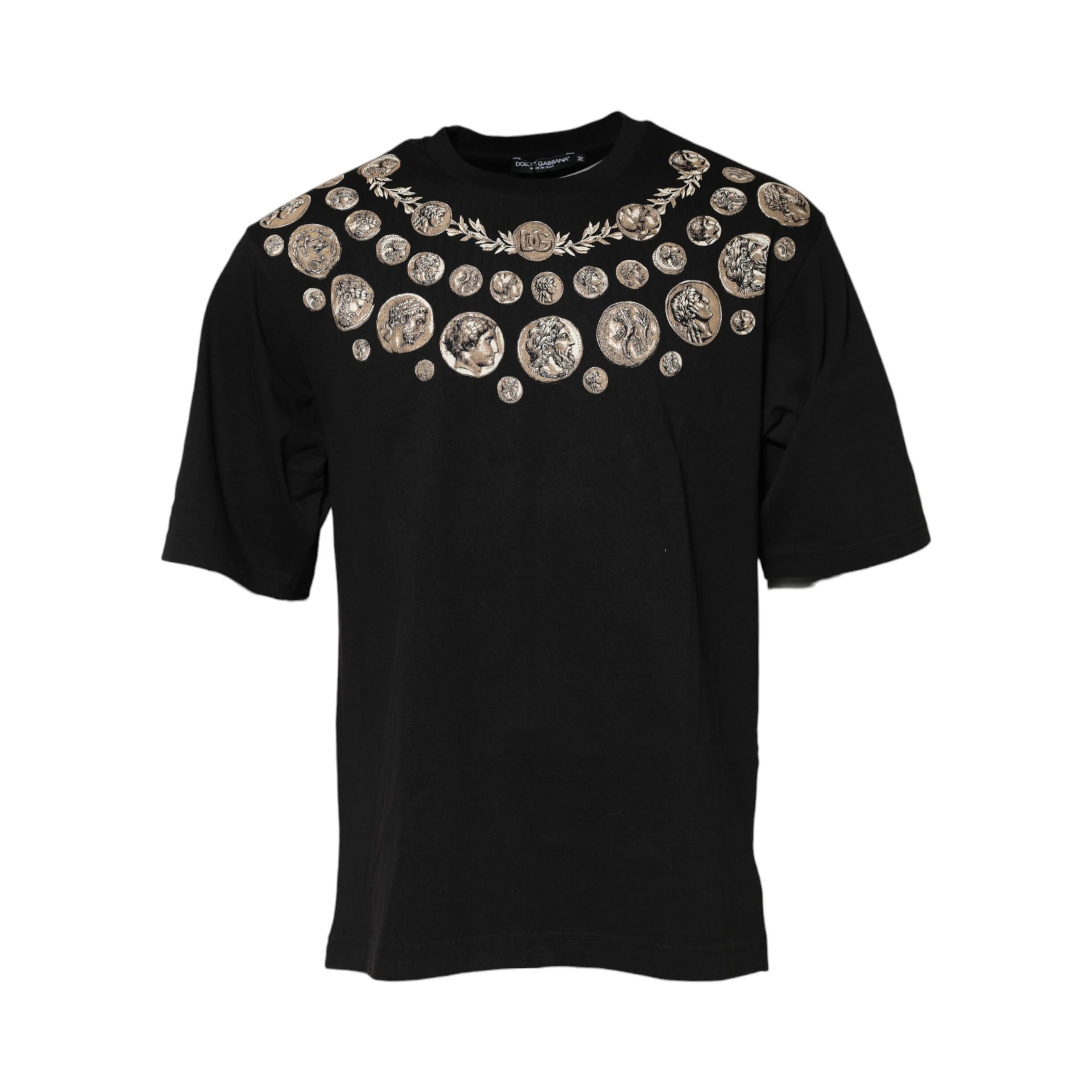 Black Coin Print Cotton Crew Neck T-shirt
