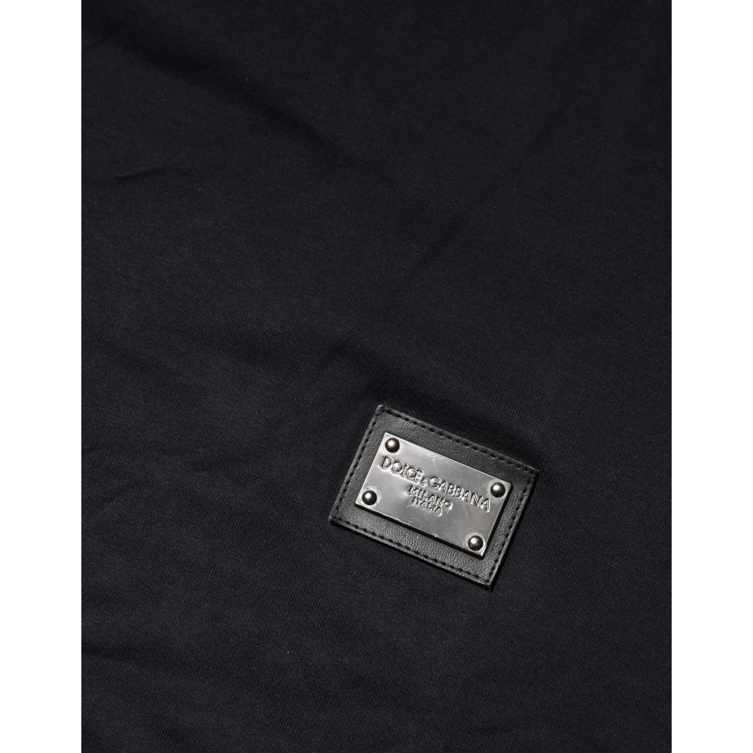 Dark Blue Logo Plaque Cotton Crewneck T-shirt