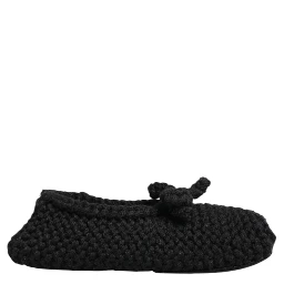 Black Wool Knit Slip On Ballerina Flats Shoes