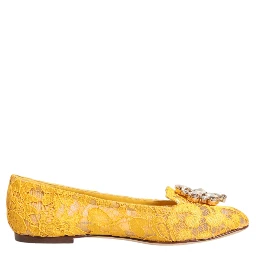 Yellow Taormina Lace Crystals Flats Shoes