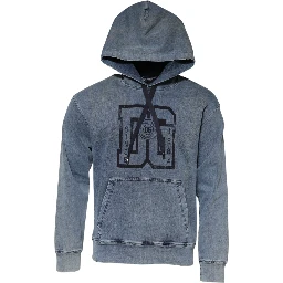 Blue Cotton Blend Hooded Sweatshirt Sweater