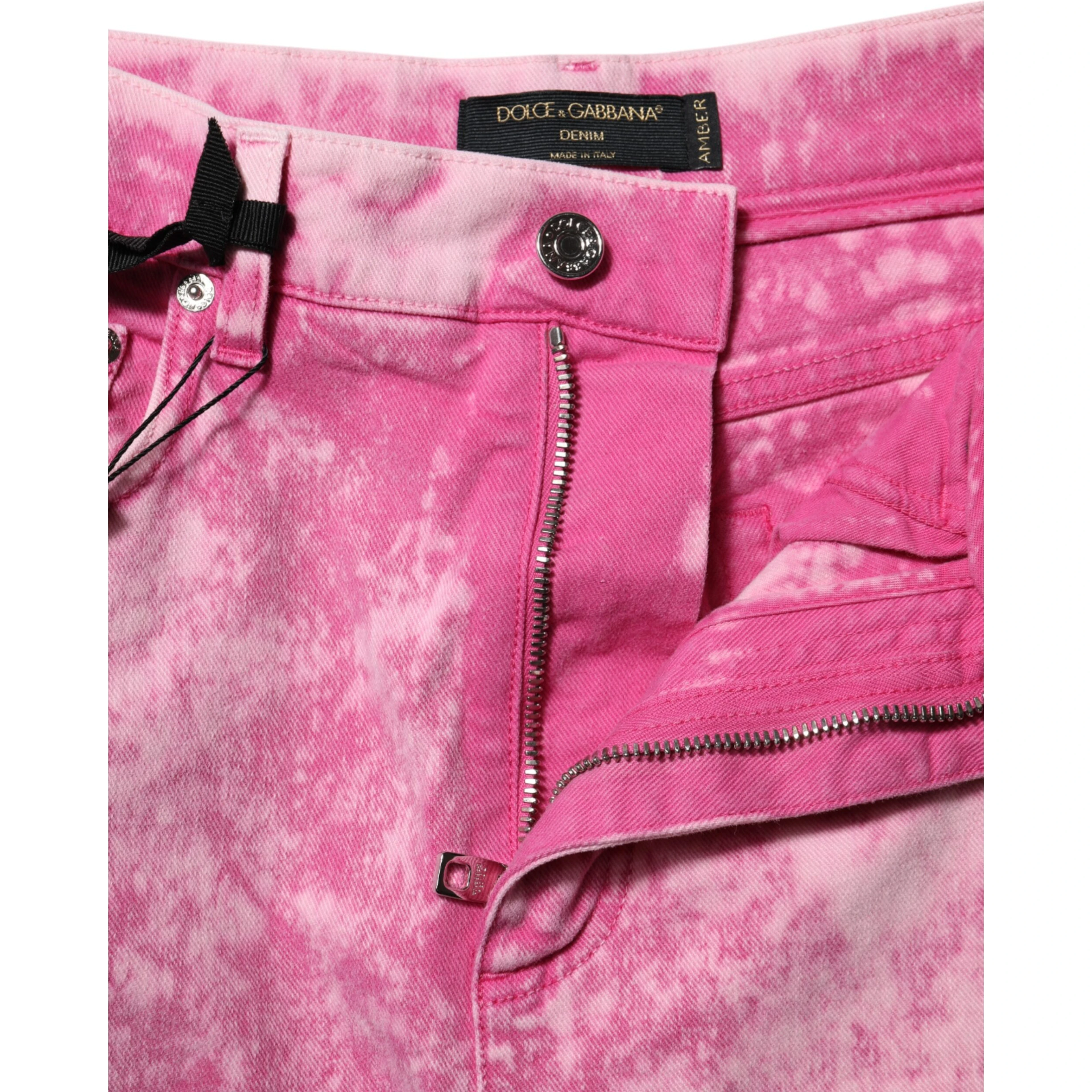 Pink Tie Dye High Waist Tapered Denim Jeans