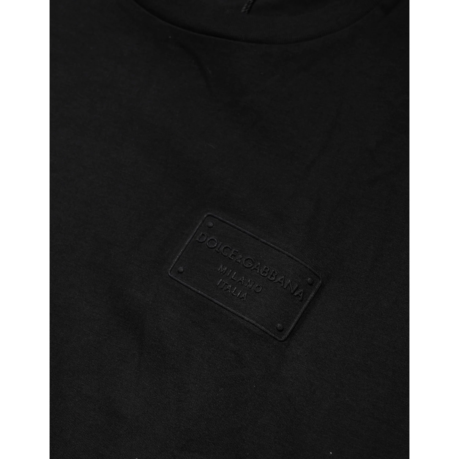 Black Logo Plaque Cotton Crew Neck T-shirt